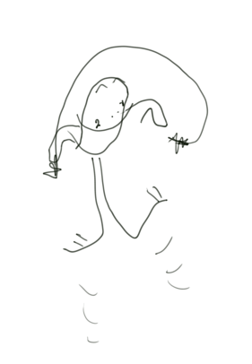 A funny doodle of a jumping Creature.